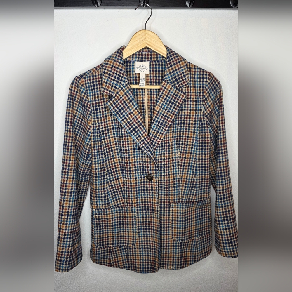 St Johns Bay PS Petite Plaid Blazer Cotton Jacket Multicolor Women